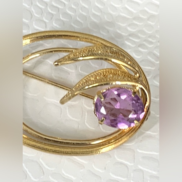 RARE-Antique 14 Karat Yellow Gold Filled Filigree Amethyst Brooch - Picture 4 of 16